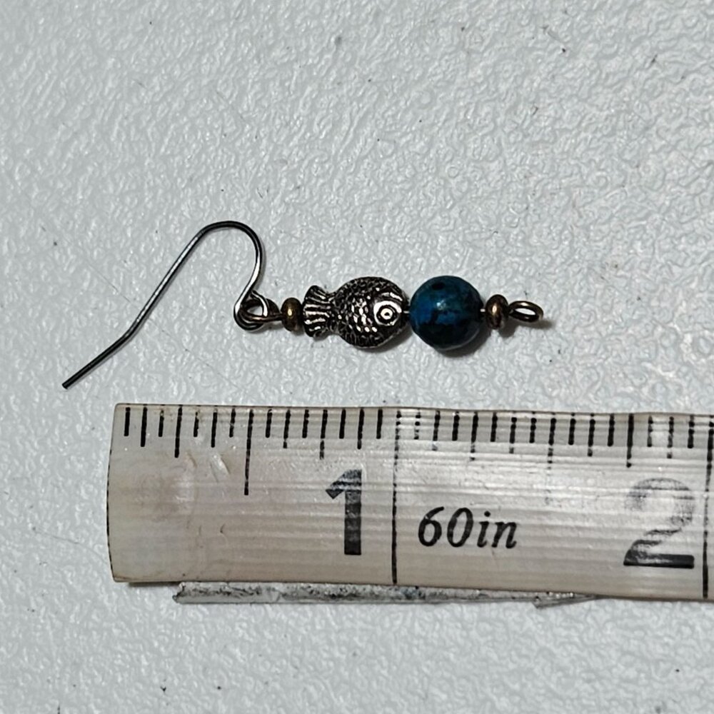 Fun Silver Fish Turquoise Bead Dangle Earrings Fi… - image 3